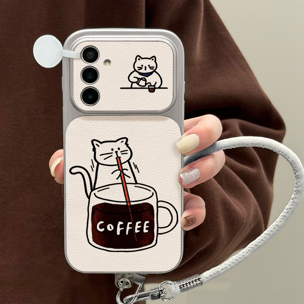 Phone Cases Samsung A14 - Coffee Cute Cat Phone Case For