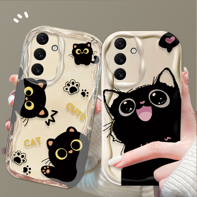 Phone Cases Samsung A14 - Cute Big Eyes Black Cat Case